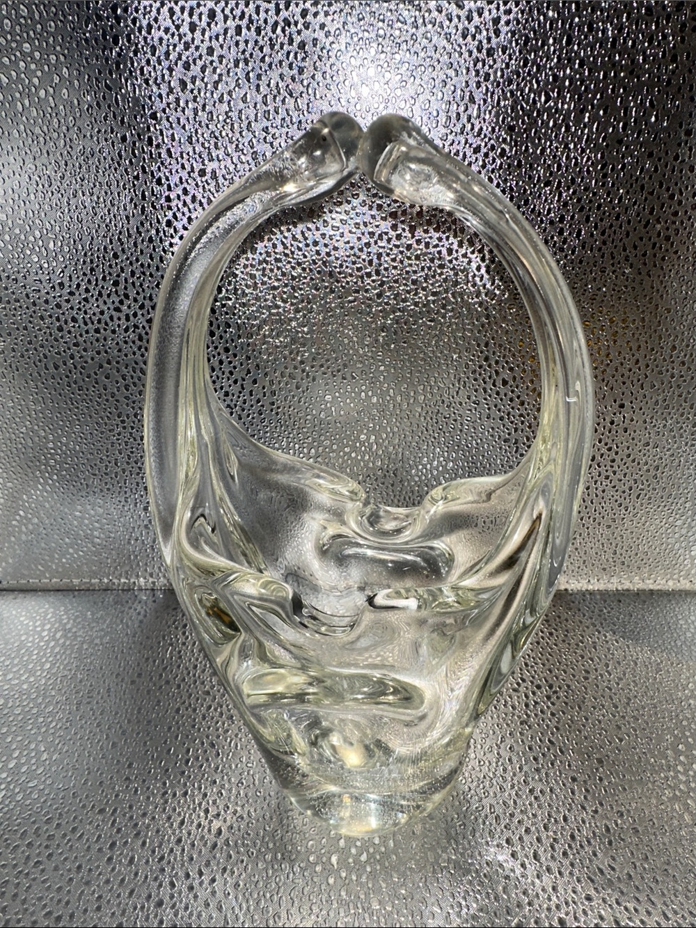 Vintage 1950s  Murano hand blown split handle basket 8”